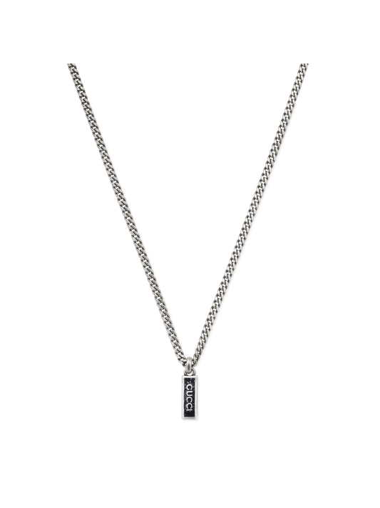 Gucci Tag Silver & Black Enamel Necklace