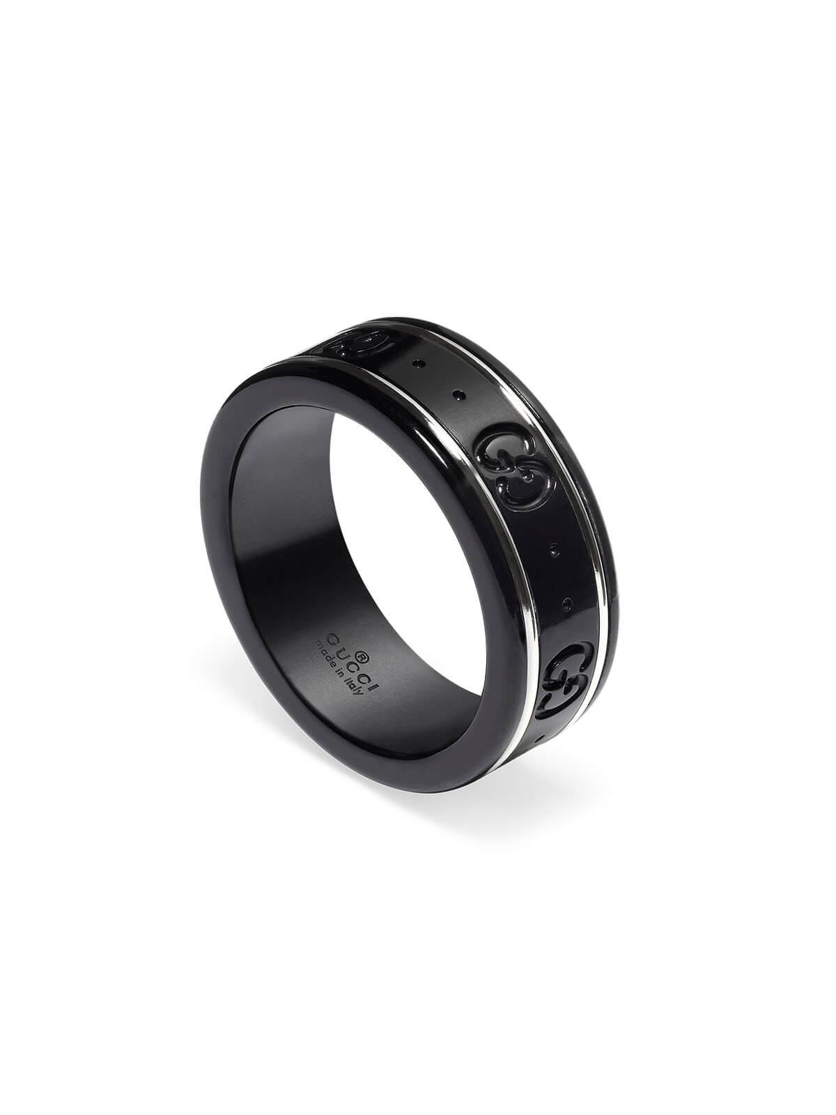 Gucci Icon Ring in 18ct White Gold & Black Synthetic Corundum - Size S-T YBC225985001021