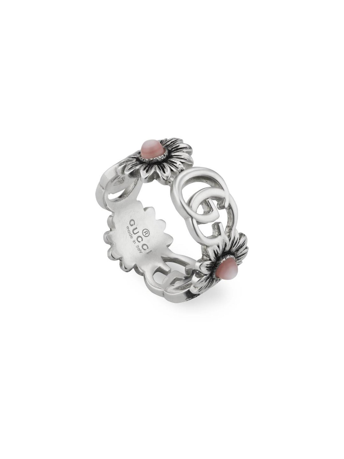 Gucci GG Marmont Silver & Pink Mother of Pearl Ring - Size 12 *Ex-Display*