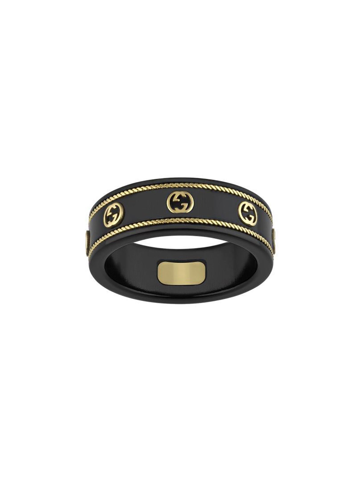 Gucci Icon Ring in Black and 18ct Yellow Gold - Size 22