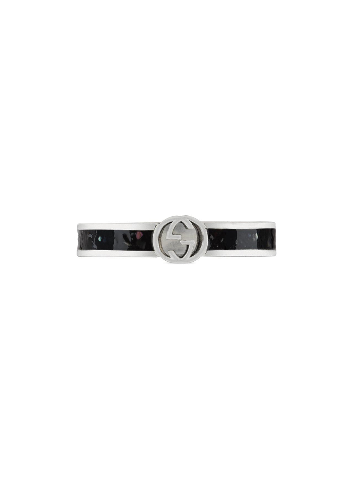 Gucci Interlocking 3.5mm Silver & Black Enamel Ring - Size 15 *Ex-Display*