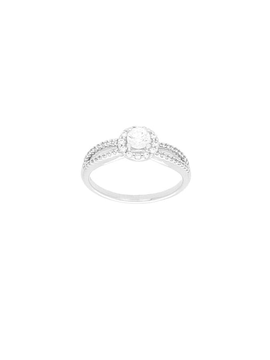 Silver & Cubic Zirconia Ring with Open Zirconia Shoulders