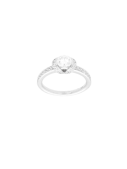 Silver & Cubic Zirconia Single Stone Ring with Zirconia Shoulders