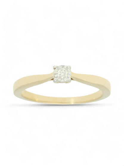 Diamond Solitaire Miracle Set Engagement Ring 0.05ct Round Brilliant Cut in 9ct Yellow Gold