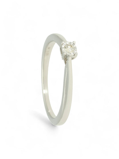 Diamond Solitaire Miracle Set Engagement Ring 0.05ct Round Brilliant Cut in 9ct White Gold