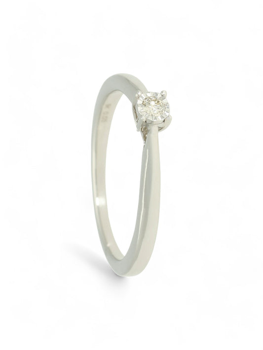 Diamond Solitaire Miracle Set Engagement Ring 0.05ct Round Brilliant Cut in 9ct White Gold