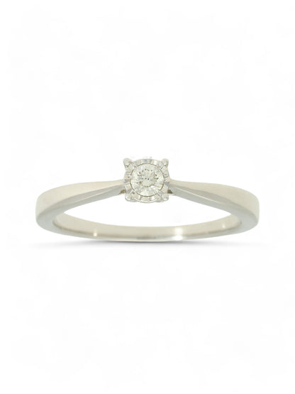 Diamond Solitaire Miracle Set Engagement Ring 0.10ct Round Brilliant Cut in 9ct White Gold