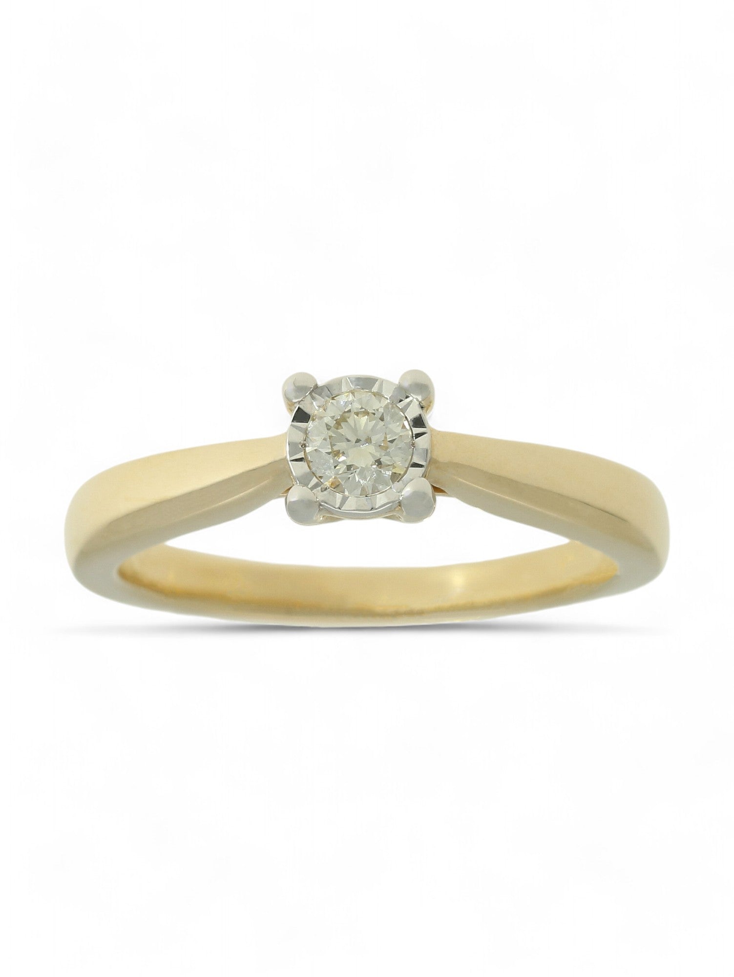 Diamond Solitaire Miracle Set Engagement Ring 0.20ct Round Brilliant Cut in 9ct Yellow Gold
