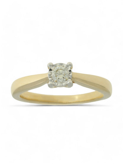 Diamond Solitaire Miracle Set Engagement Ring 0.20ct Round Brilliant Cut in 9ct Yellow Gold