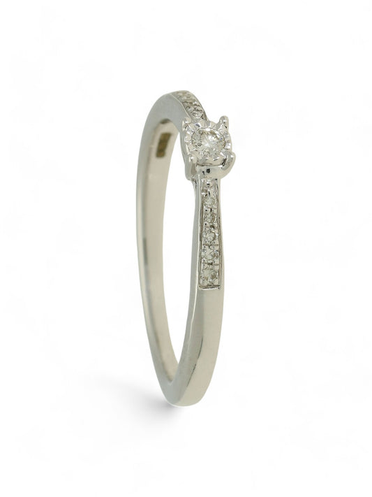 Diamond Solitaire Miracle Set Engagement Ring 0.10ct Round Brilliant Cut in 9ct White Gold