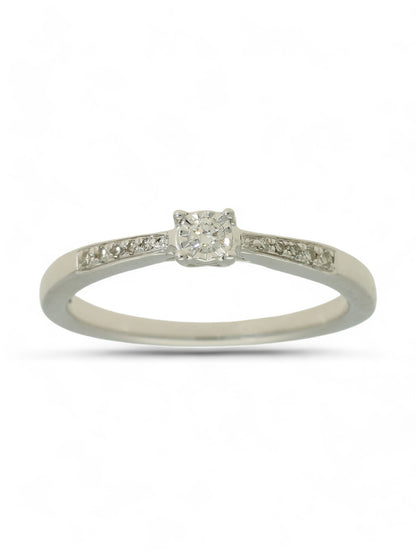 Diamond Solitaire Miracle Set Engagement Ring 0.10ct Round Brilliant Cut in 9ct White Gold