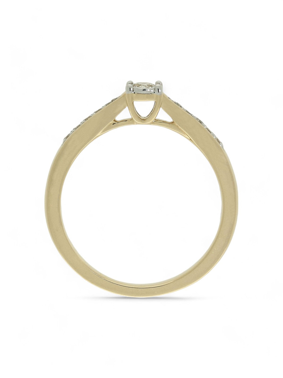 Diamond Solitaire Miracle Set Engagement Ring 0.19ct Round Brilliant Cut in 9ct Yellow Gold with Diamond Set Shoulders