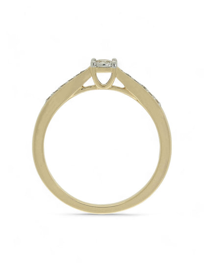 Diamond Solitaire Miracle Set Engagement Ring 0.19ct Round Brilliant Cut in 9ct Yellow Gold with Diamond Set Shoulders