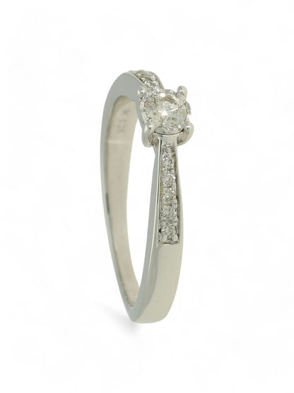 Diamond Solitaire Miracle Set Engagement Ring 0.26ct Round Brilliant Cut in 9ct White Gold With Diamond Set Shoulders