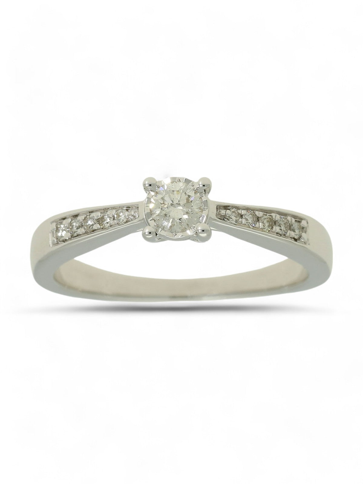 Diamond Solitaire Miracle Set Engagement Ring 0.26ct Round Brilliant Cut in 9ct White Gold With Diamond Set Shoulders