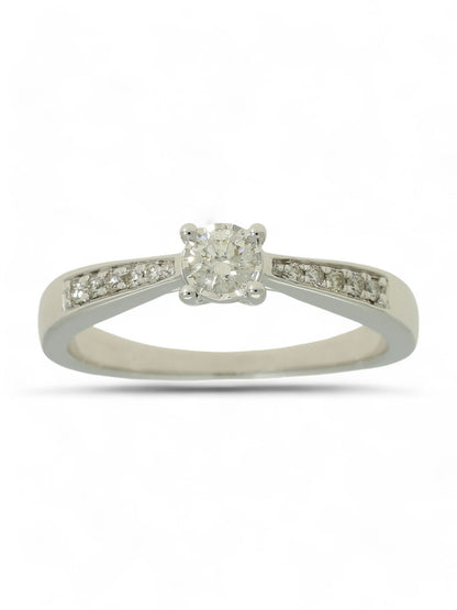 Diamond Solitaire Miracle Set Engagement Ring 0.26ct Round Brilliant Cut in 9ct White Gold With Diamond Set Shoulders