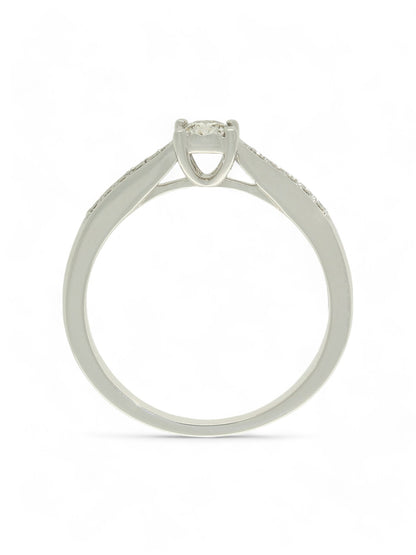 Diamond Solitaire Miracle Set Engagement Ring 0.26ct Round Brilliant Cut in 9ct White Gold With Diamond Set Shoulders