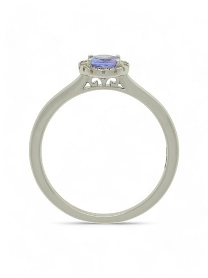 Tanzanite & Diamond Oval Cut Halo Ring in 9ct White Gold