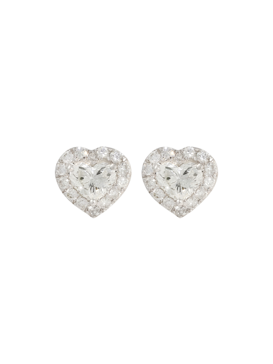 Diamond Heart Cluster Earrings with 0.65ct of Heart & Round Brilliant Diamonds in 18ct White Gold