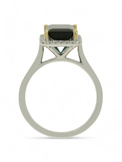 2.89ct Blue Tourmaline & 0.18ct Diamond Halo Ring in 18ct Yellow & White Gold
