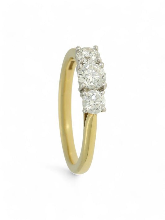 Three Stone Diamond Ring 0.81ct Round Brilliant Cut in 18ct Yellow & White Gold