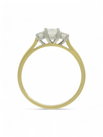 0.46ct Emerald Cut & 0.14ct Round Brilliant Cut Diamond Three Stone Ring in 18ct Yellow & White Gold