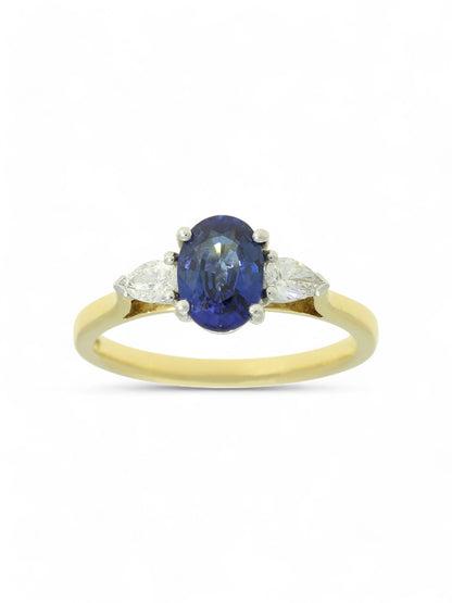 Sapphire & Diamond Three Stone Ring in 18ct Yellow & White Gold