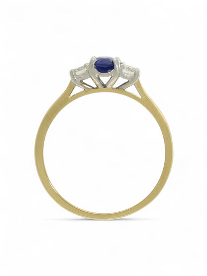 Sapphire & Diamond Three Stone Ring in 18ct Yellow & White Gold