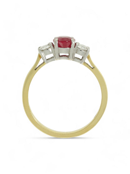 Ruby & Diamond Three Stone Ring in 18ct Yellow & White Gold