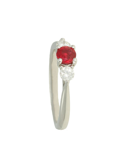 Ruby & Diamond Three Stone Ring with 0.45ct Ruby & 0.28ct Diamonds in 18ct White Gold