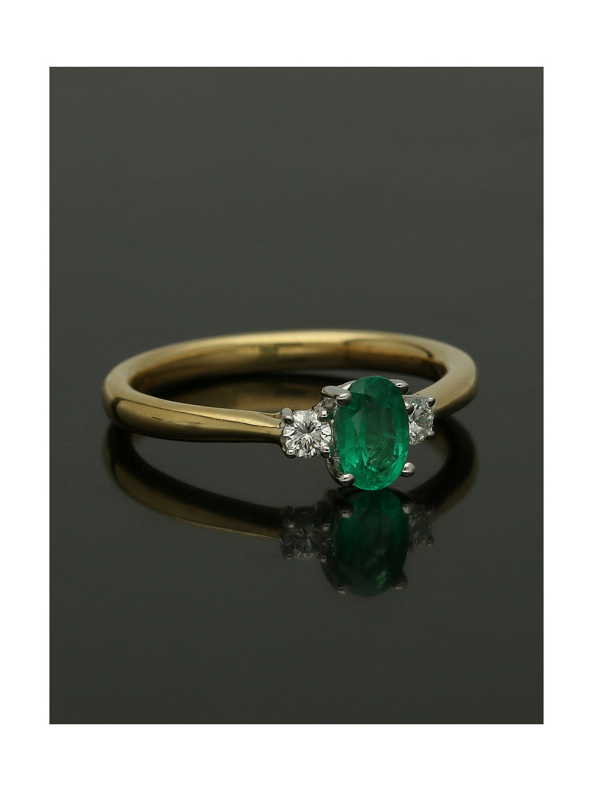 Emerald & Diamond Oval Three Stone Ring in 18ct Yellow & White Gold