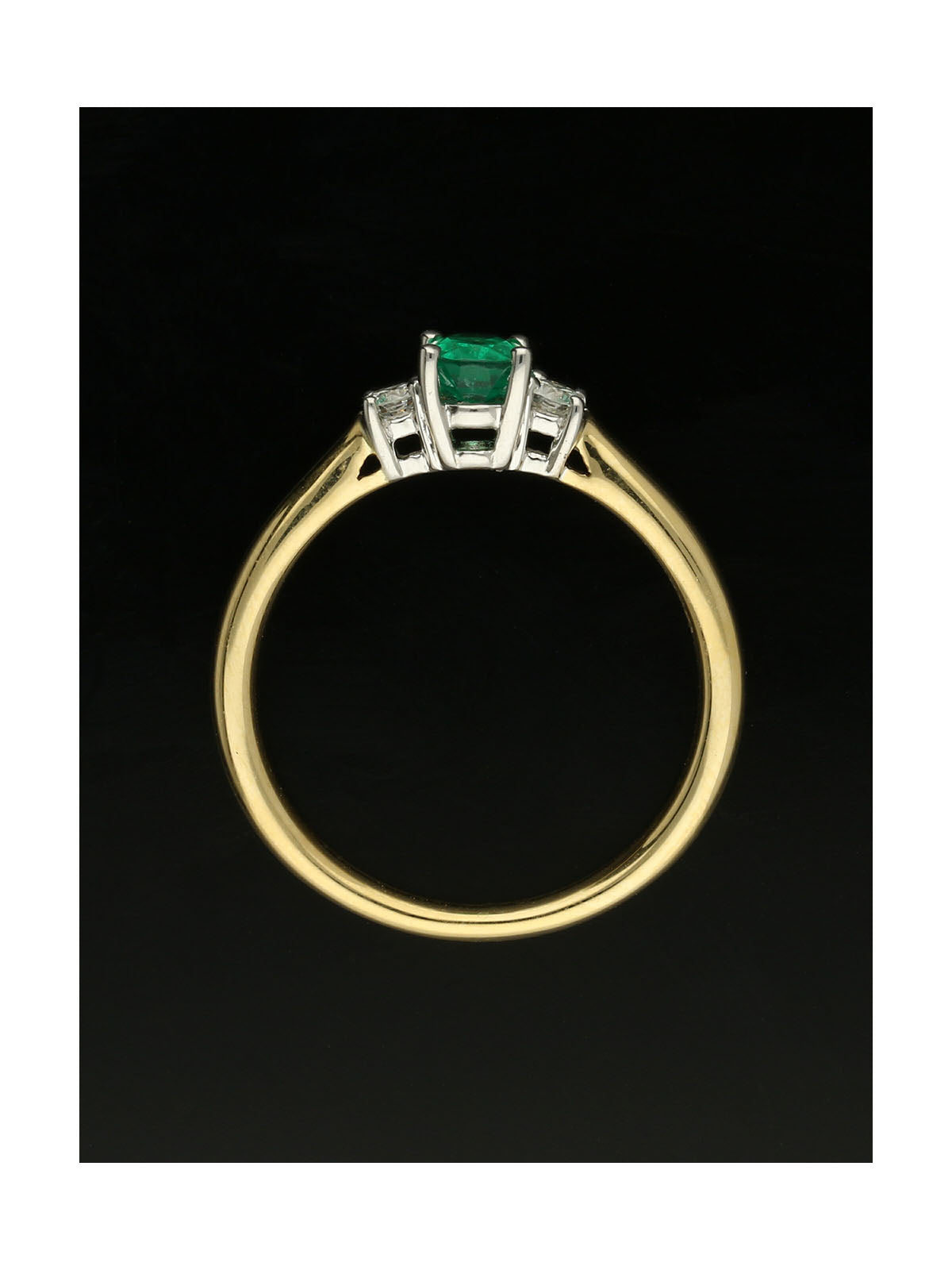 Emerald & Diamond Oval Three Stone Ring in 18ct Yellow & White Gold