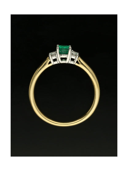Emerald & Diamond Oval Three Stone Ring in 18ct Yellow & White Gold