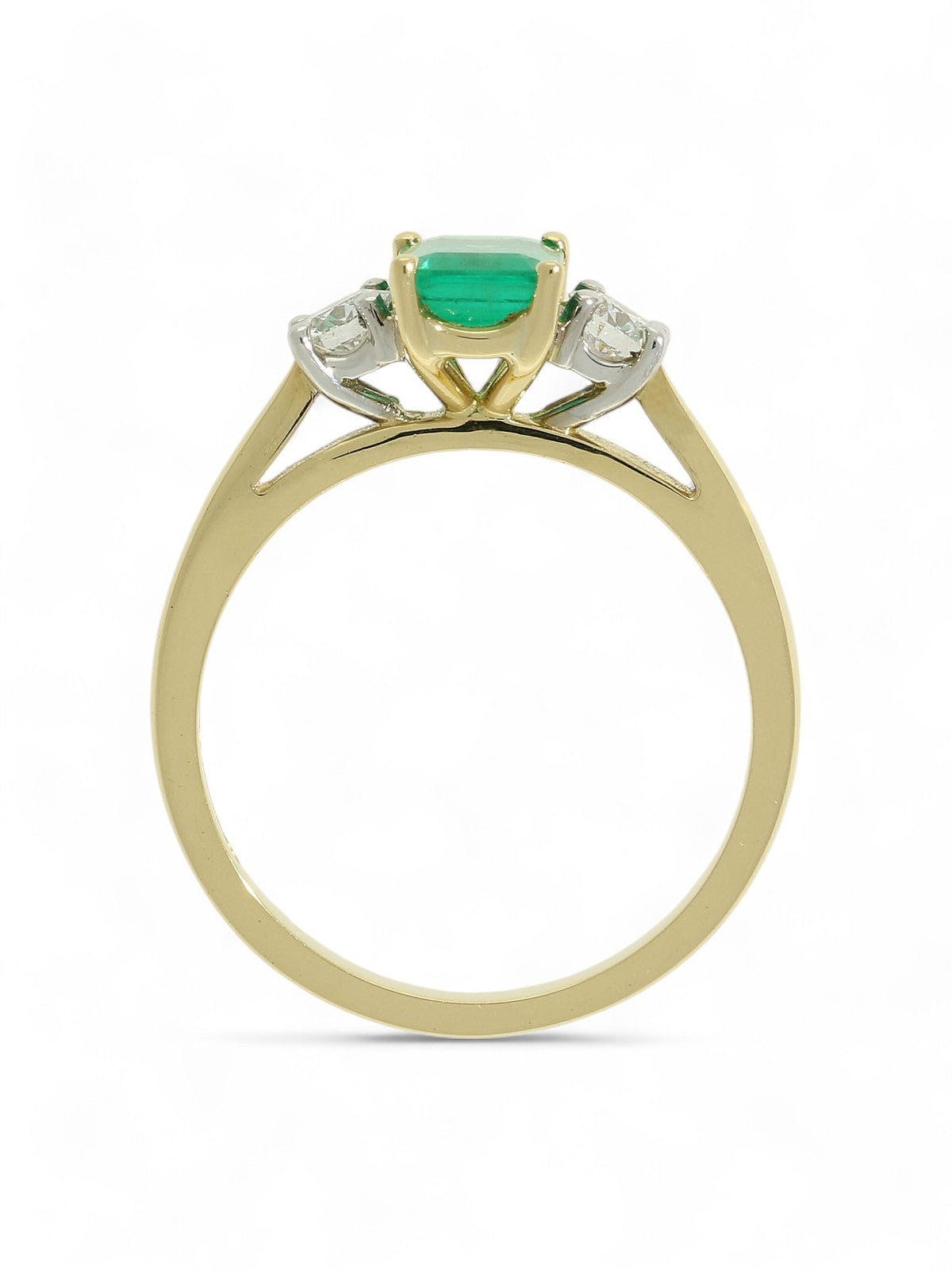 Emerald & Diamond Emerald Cut Three Stone Ring in 18ct Yellow & White Gold