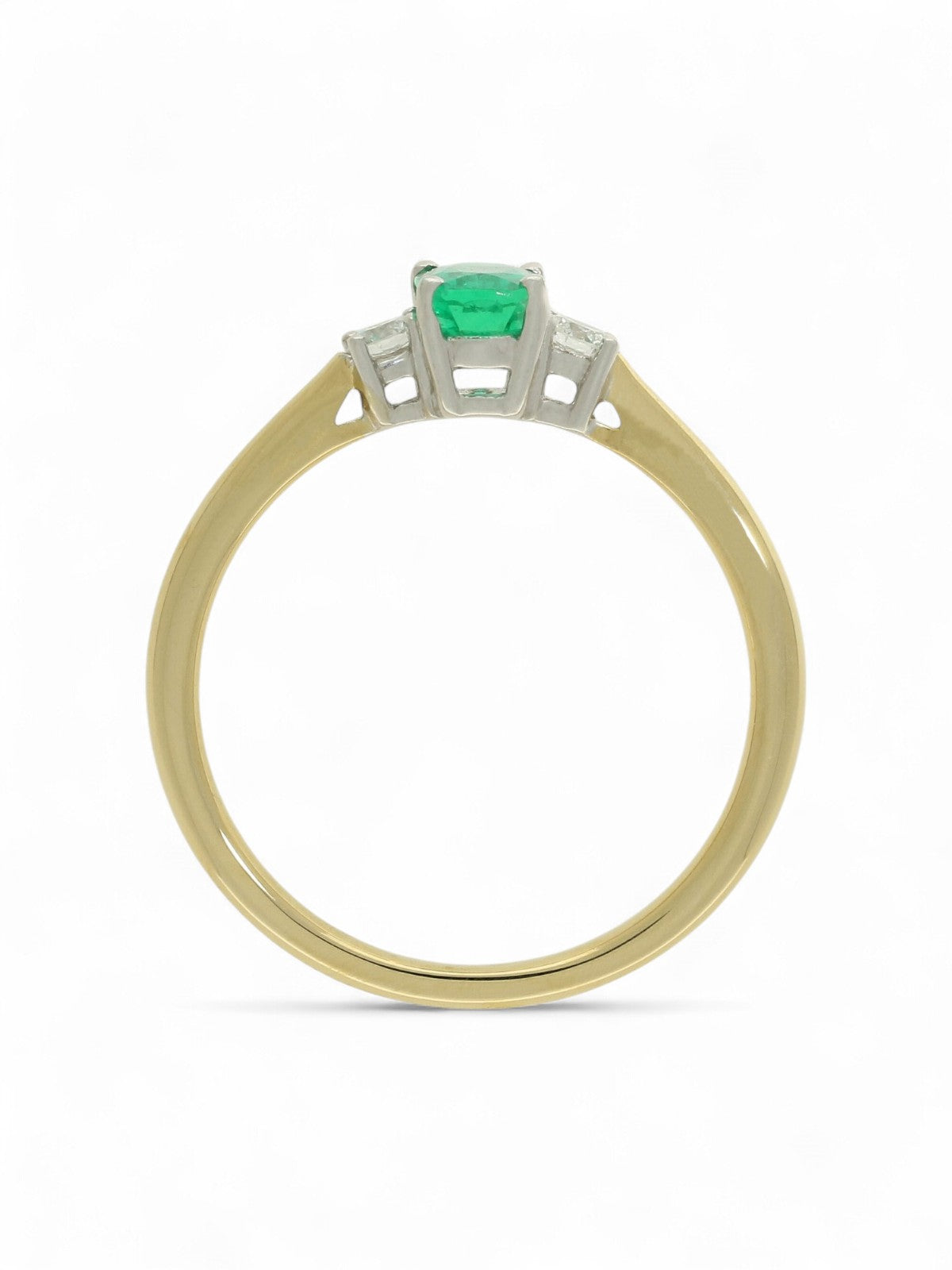 Emerald & Diamond Three Stone Ring in 18ct Yellow & White Gold