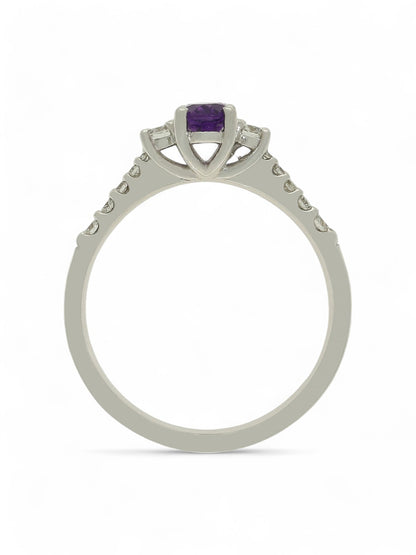 Amethyst & Diamond Three Stone Ring in 18ct White Gold