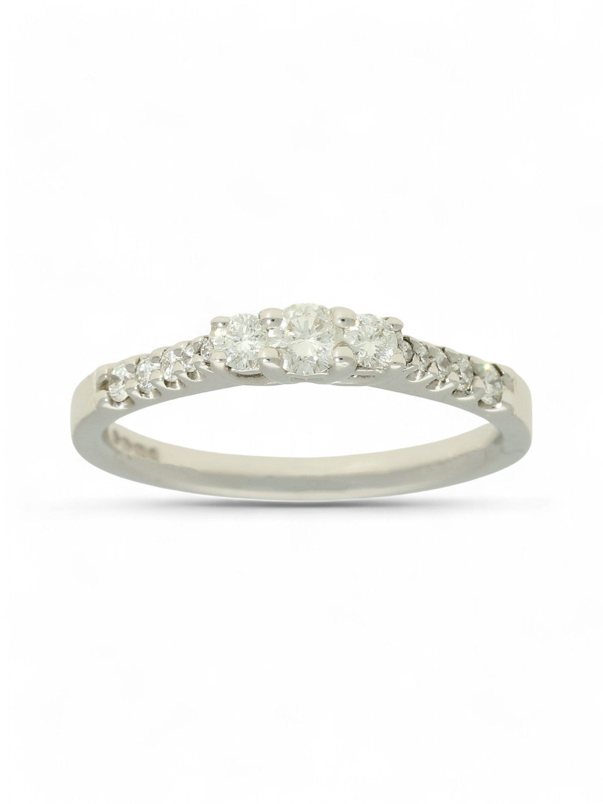 Diamond Three Stone Ring 0.39ct Round Brilliant Cut in 18ct White Gold with Diamond Shoulders