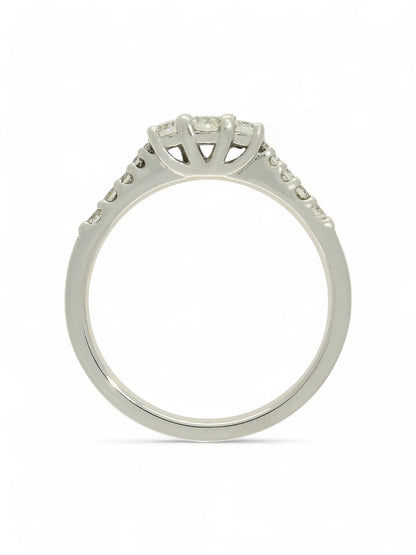 Diamond Three Stone Ring 0.39ct Round Brilliant Cut in 18ct White Gold with Diamond Shoulders