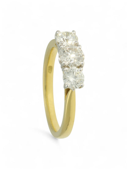 1.29ct Round Brilliant Cut Three Stone Diamond Ring in 18ct Yellow & White Gold