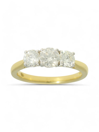 1.29ct Round Brilliant Cut Three Stone Diamond Ring in 18ct Yellow & White Gold