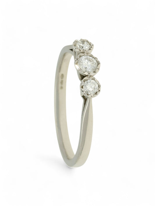 Three Stone Diamond Ring 0.30ct Round Brilliant Cut in 9ct White Gold