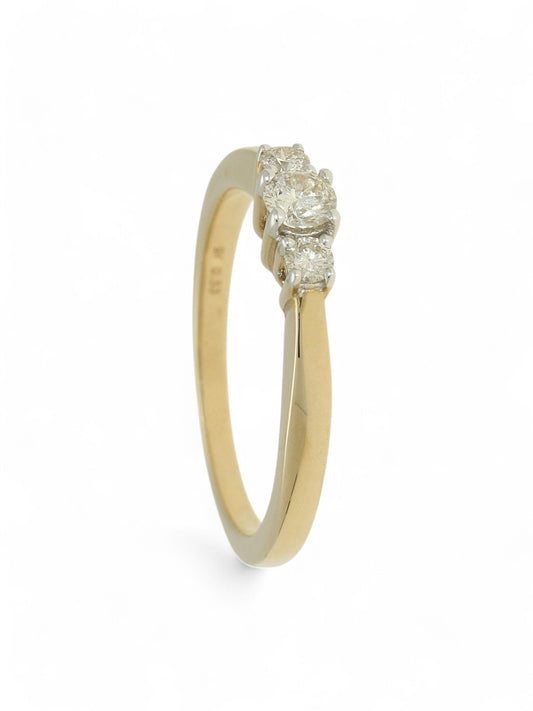 Diamond Three Stone Ring 0.34ct Brilliant Cut in 9ct Yellow & White Gold