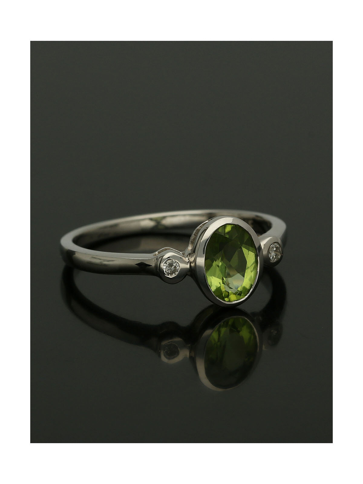 Peridot & Diamond Three Stone Ring in 9ct White Gold