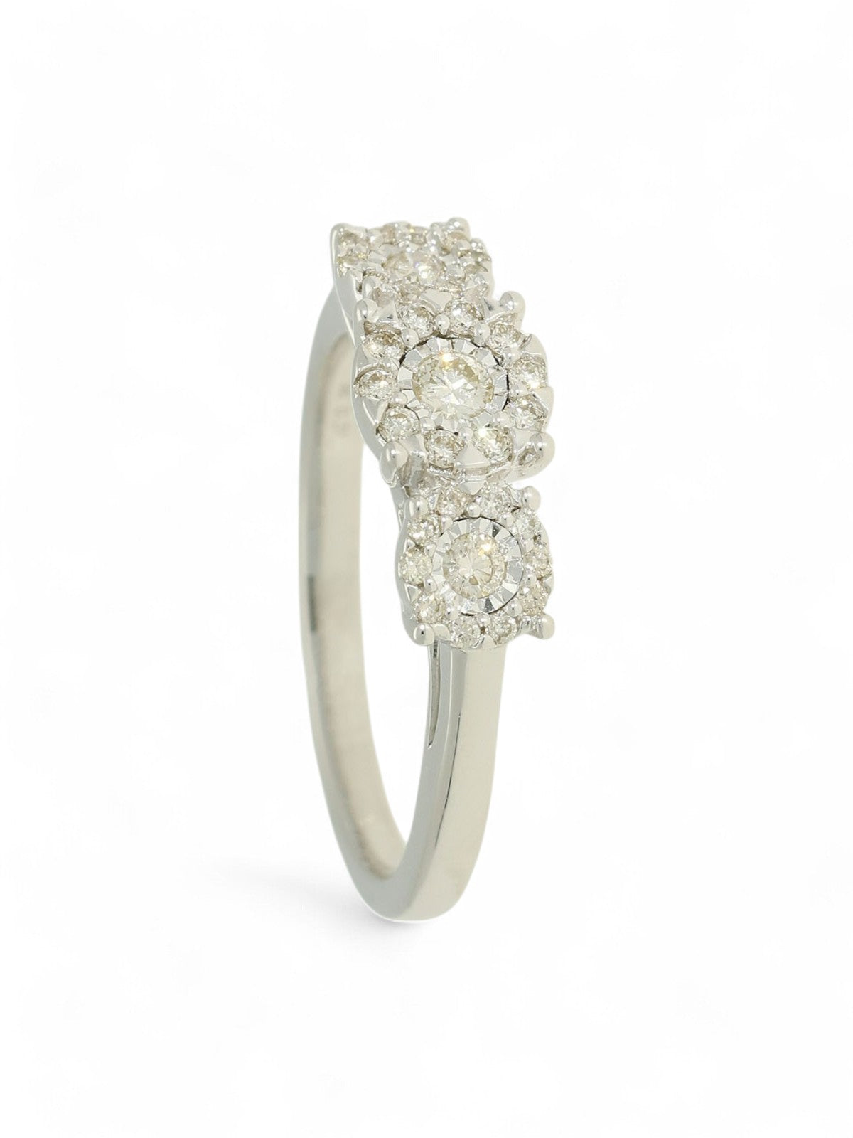 Diamond Three Stone Miracle Plate Ring 0.31ct Round Brilliant Cut in 9ct White Gold