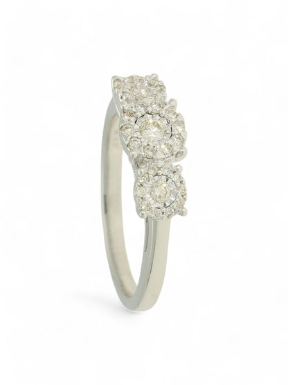 Diamond Three Stone Miracle Plate Ring 0.31ct Round Brilliant Cut in 9ct White Gold