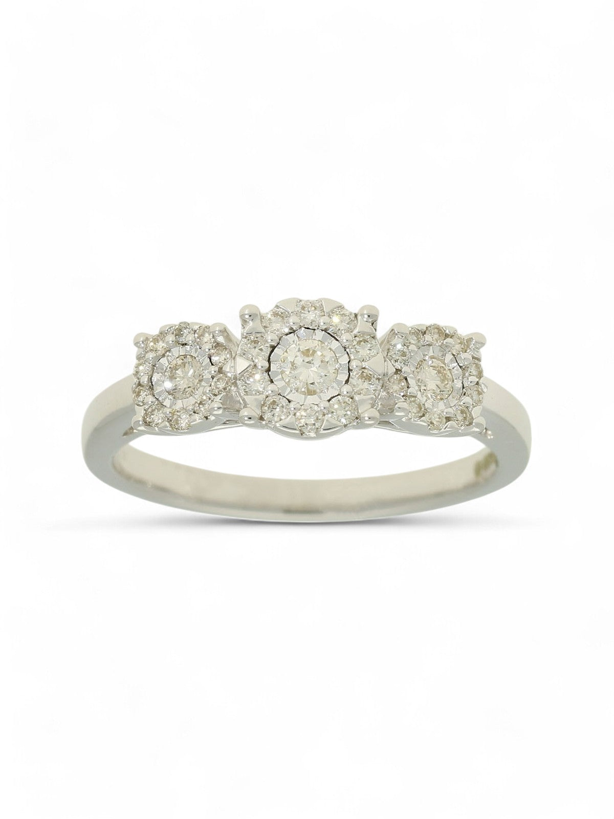 Diamond Three Stone Miracle Plate Ring 0.31ct Round Brilliant Cut in 9ct White Gold