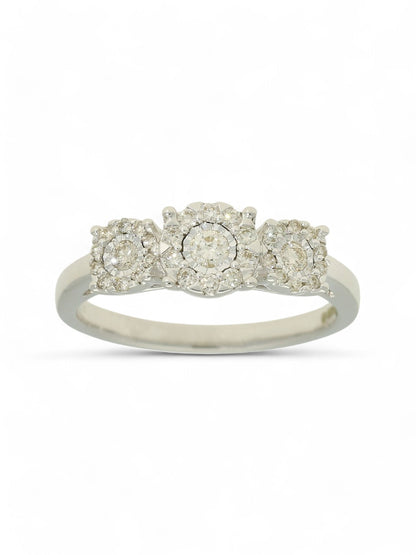 Diamond Three Stone Miracle Plate Ring 0.31ct Round Brilliant Cut in 9ct White Gold