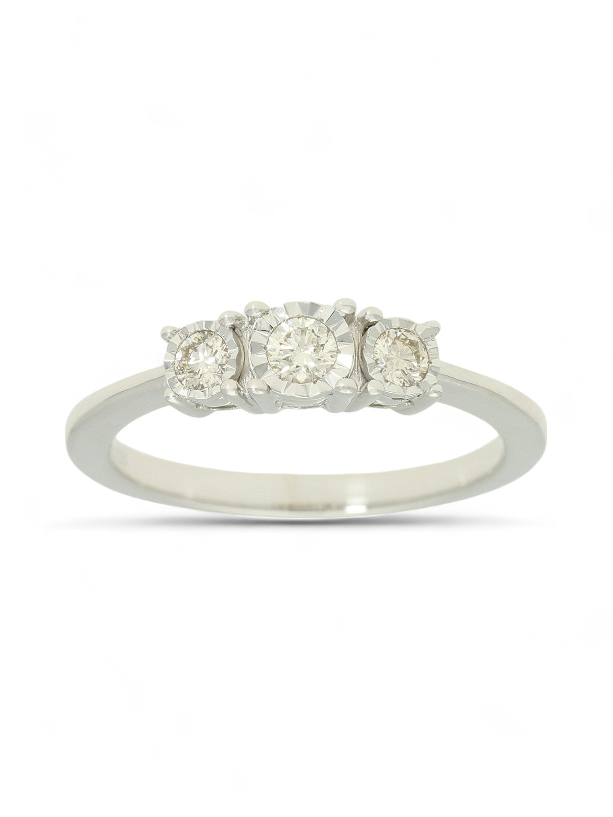 Diamond Three Stone Miracle Set Ring 0.25ct Round Brilliant Cut in 9ct White Gold