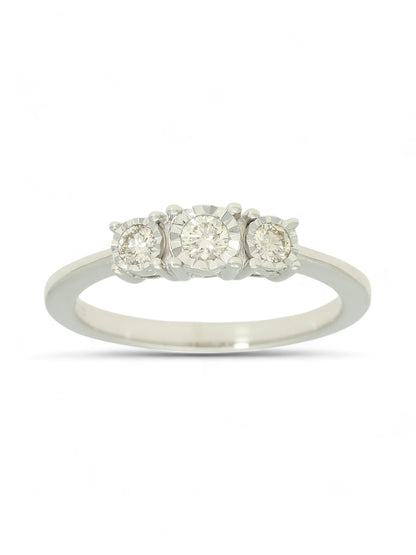 Diamond Three Stone Miracle Set Ring 0.25ct Round Brilliant Cut in 9ct White Gold