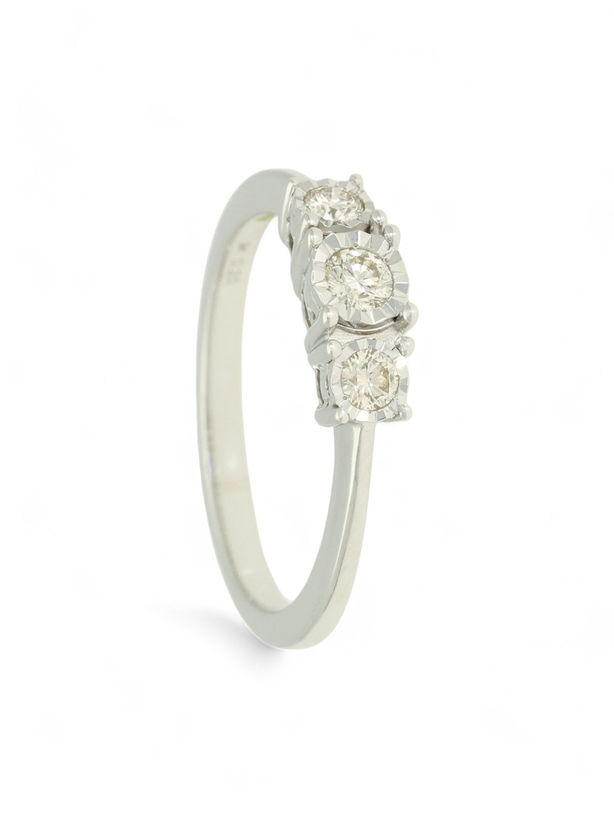 Diamond Three Stone Miracle Set Ring 0.25ct Round Brilliant Cut in 9ct White Gold